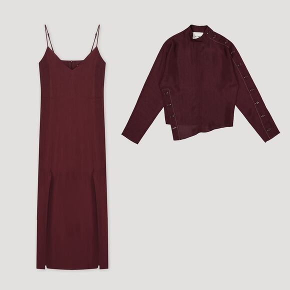 Róhe Rohe Fluid Slip Dress + Uneven Button Top Mulberry Burgundy 36 EU 4 US $990 - Picture 2 of 16